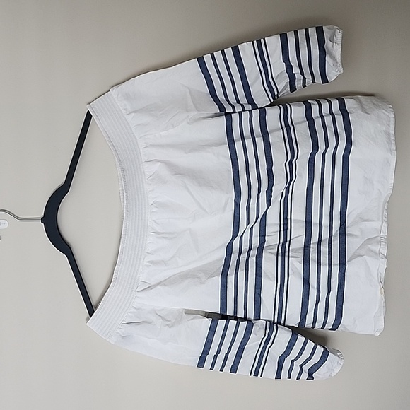  NWT Vineyard Vines Breaker Stripe Off‑The‑Shoulder Top White/Navy Size XS - Picture 2 of 7
